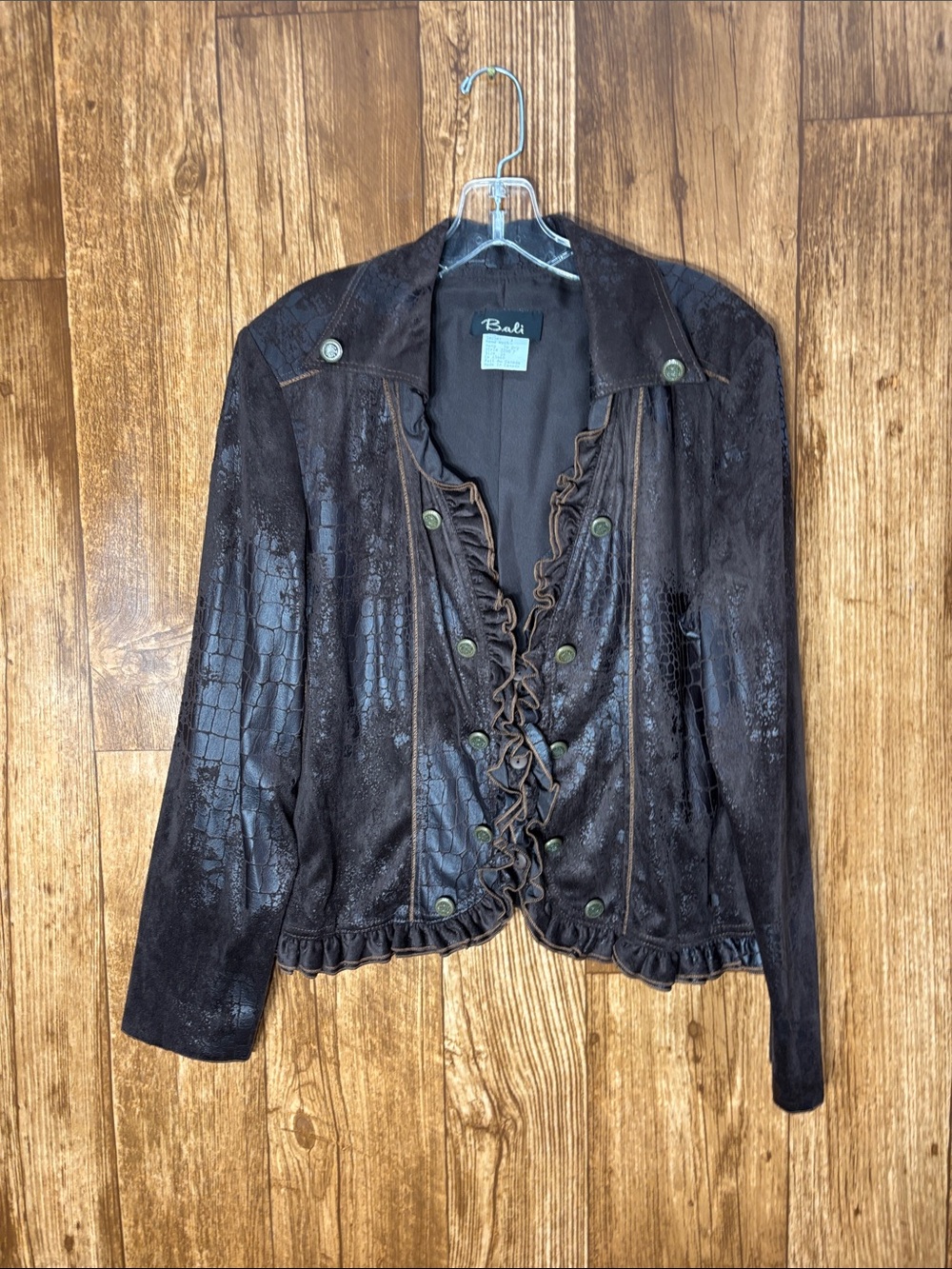 Bali Dark Brown Ruffle-Trim Blazer Jacket